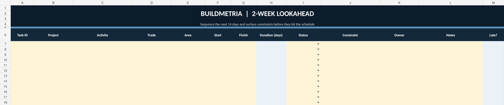 BuildMetria 2-week lookahead preview